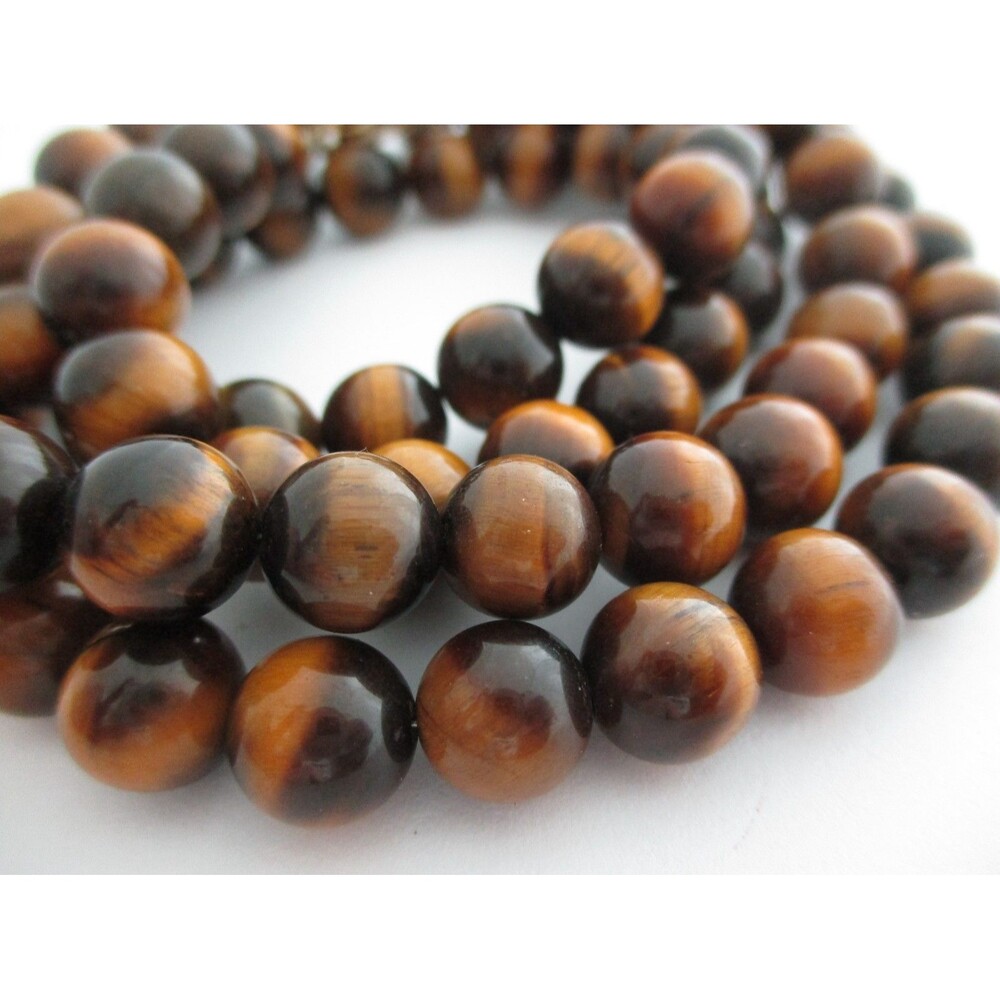 Vintage  Tiger's Eye Round Bead Necklace  Silver 925 Clasp 32"  9mm beads